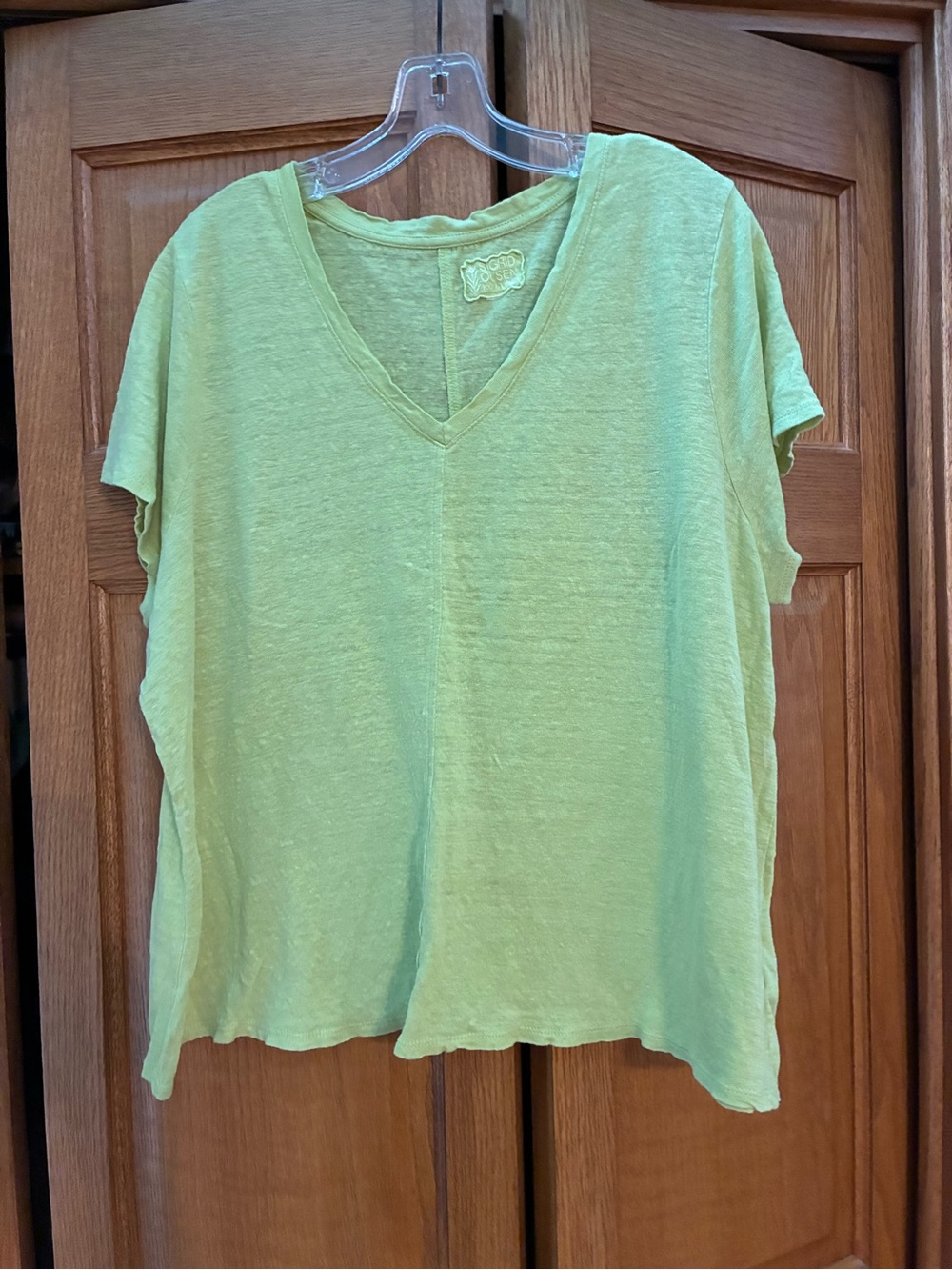 Sigrid Olsen Light Green V-Neck Short Sleeve Top